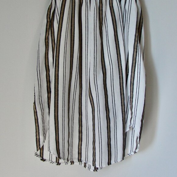 Linen Blend Dress Spaghetti Strap Lauren Vidal White Black Tan Stripe Small - Picture 10 of 12